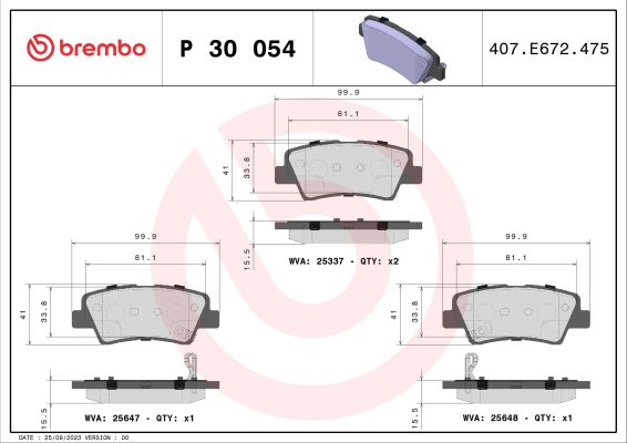 A.B.S. P 30 054 BREMBO Bremsbelagsatz, Scheibenbremse